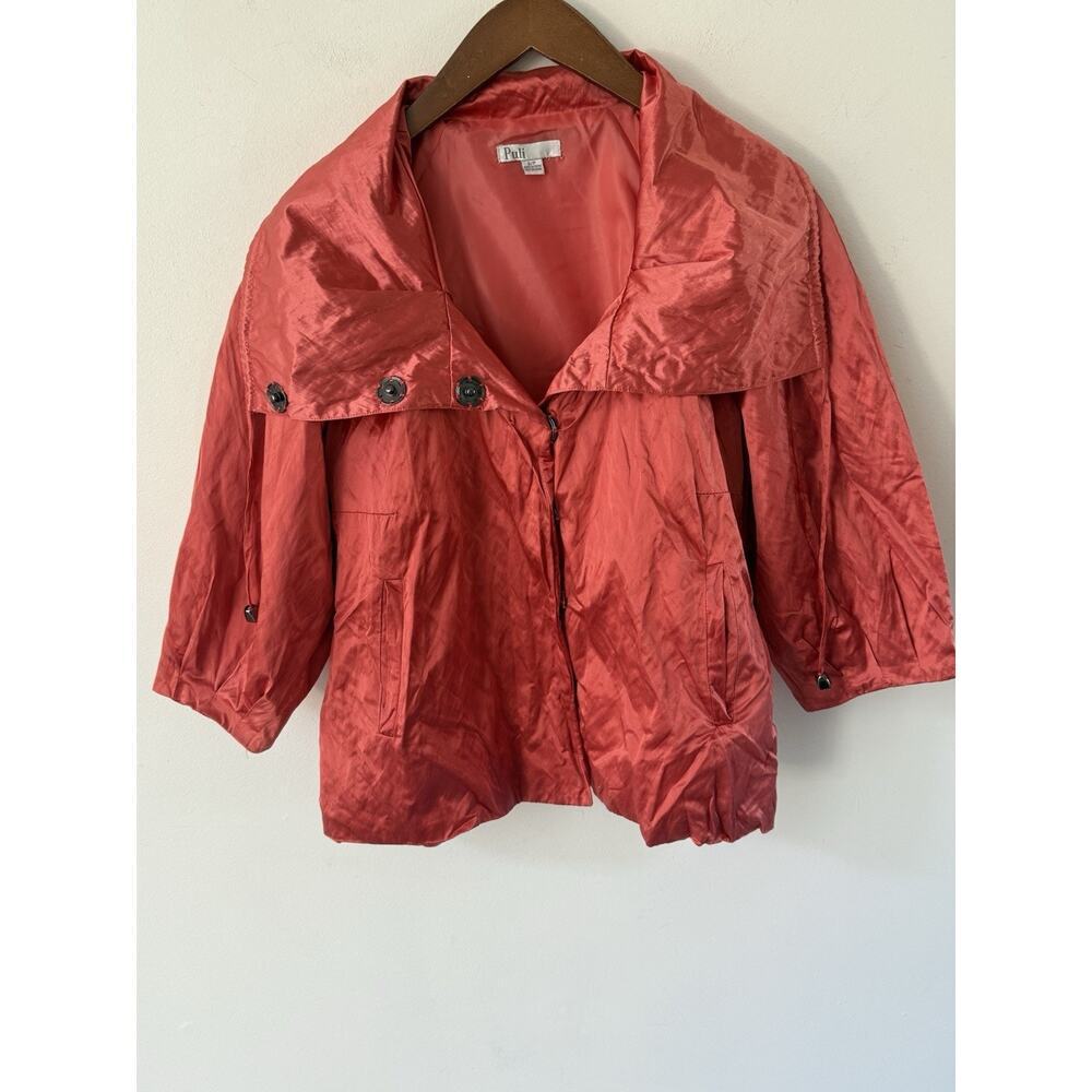 Puli Womens Size S/P Jacket Blazer Orange Coral Snap Shawl Collar Casual Career